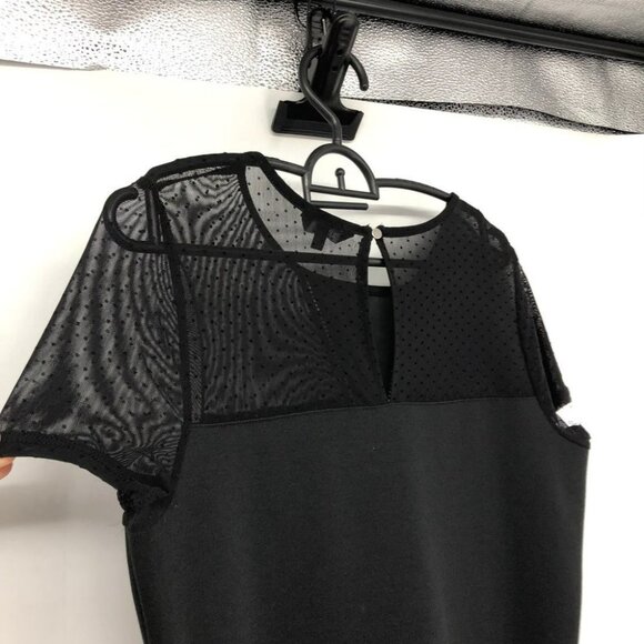RW&Co black mock neck sheer collar short sleeve tee shirt Medium - Picture 5 of 13